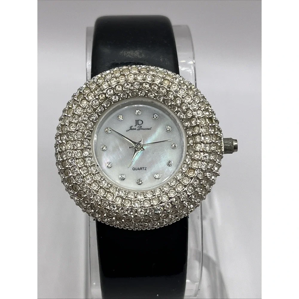 Jean Dousset Women's Diamond Bezel Watch Leather Band MOP Dial- New Battery‎